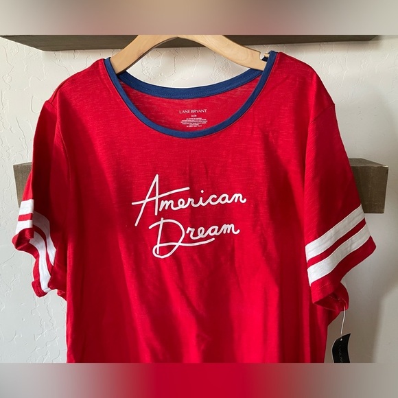 LANE Bryant| Red Scoop neck tee “American Dream” logo•••Plus Size Graphic NWT 4X - Picture 3 of 9